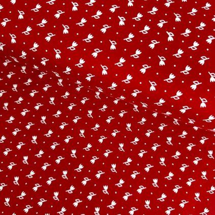 Pamut népi minta - Tulipán fehéren piroson