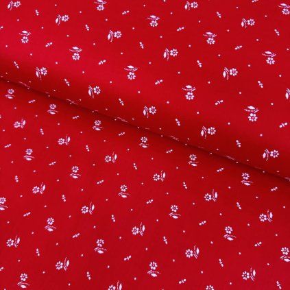 Pamut népi minta - Virág mini piroson