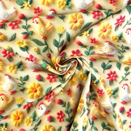 Pamut Digital 3D - Tyúkok sárga színben
