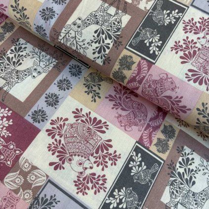 Pamut mintás - Rózsaszín és barna minta