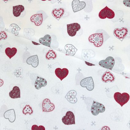 Pamut karácsony - Szívek bordó-ezüst