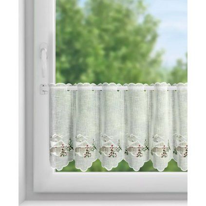 Vitrázsfüggönyanyag Karácsony h. 30 cm - Fehér