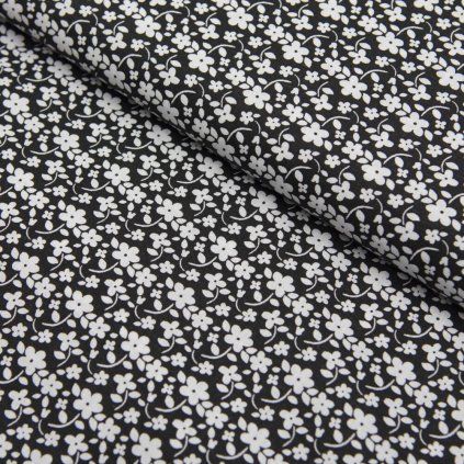 Mintás pamut - Virágok - Fekete