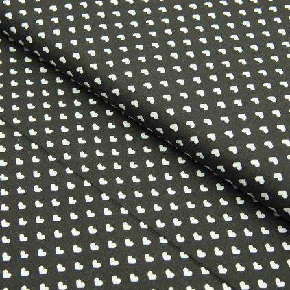 Mintás pamut - Szívecskék - Fekete