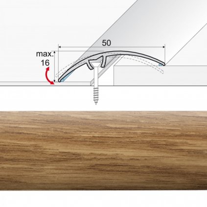 Prechodová lišta narážaná A65 dub, Rozmery 0.05 x 0.93