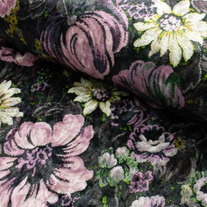 Zamat Velvet digital - Kvety staroružová