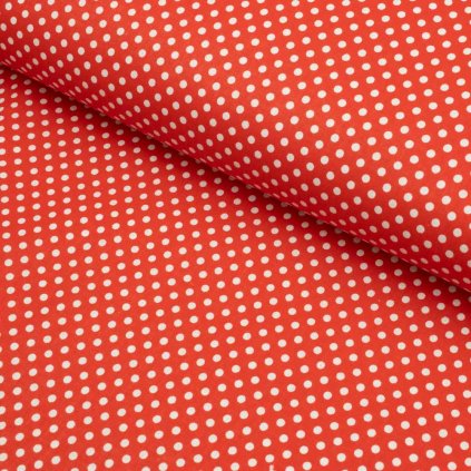 Bavlna vzorovaná - Biele bodky (3 mm) na červenom