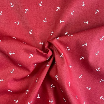 Bavlna vzorovaná - Kotvičky na červenom