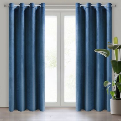 HOTOVÝ ZÁVES MELANIE NA KRÚŽKOCH 140X270CM TMAVOMODRÝ