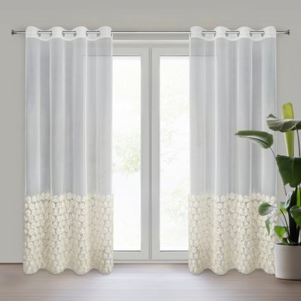 ZÁVES ROSES 2 NA KRÚŽKOCH 140 X 250 CM KRÉMOVÝ