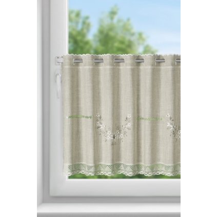 VITRÁŽKOVÁ ZÁCLONA VERONICA NA PÁSKE 150X60CM BÉŽOVÁ