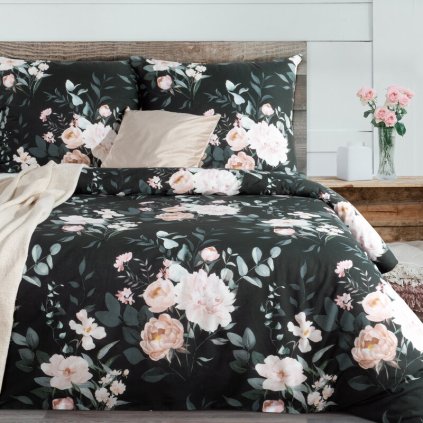 BAVLNENÉ POSTEĽNÉ OBLIEČKY ROSITA1 140X200CM 70X80CM/X1 ČIERNE