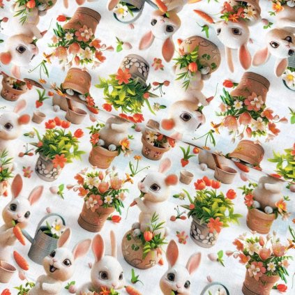 Bavlna digital - Zajace s mrkvami