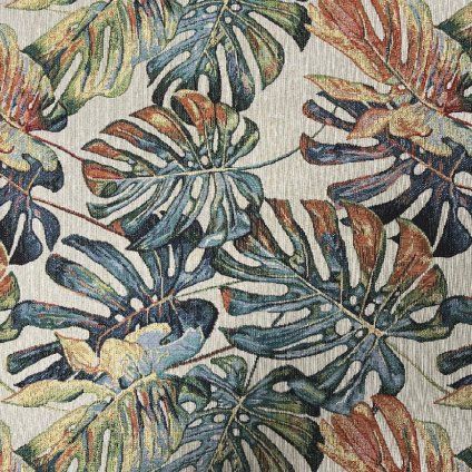 Gobelín Premium - Monstera zelená na režnom