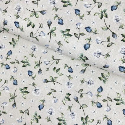 Bavlna režná - Ružičky modré