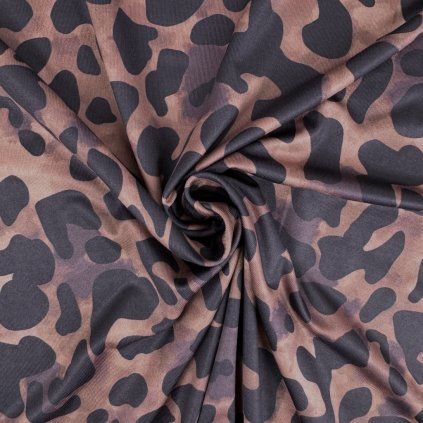 Elastický úplet na legíny a dresy - Leopard čokoláda