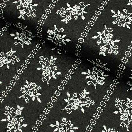 Bavlna ľudový vzor - Kvet na čiernom