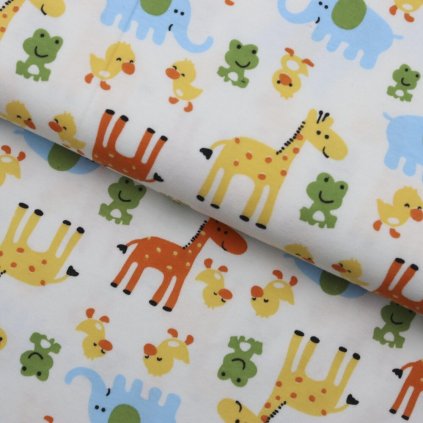 Tričkovina bavlna spandex - Žirafa, žabka, kačíčka