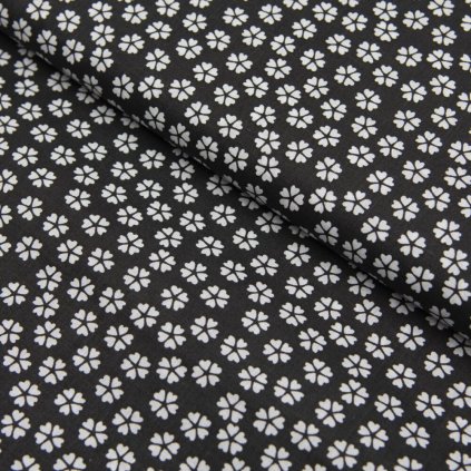 Bavlna vzorovaná - Kvety čierna