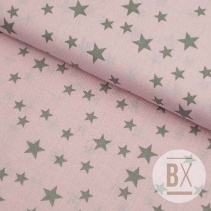 Bavlna vzorovaná - Hviezdy sivá na ružovom podklade