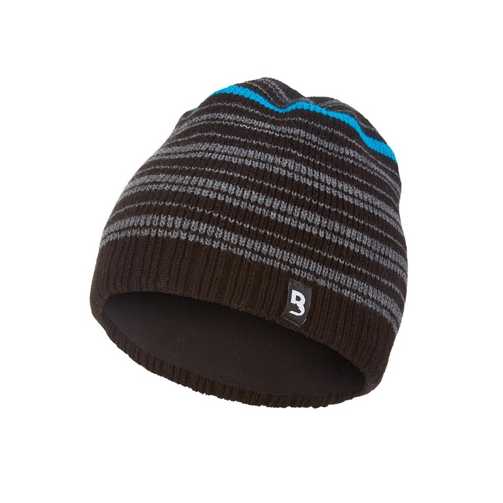 Čepice pletená natahovací pruhy Outlast ® - černá-pruhy (Velikost 5 | 49-53 cm)