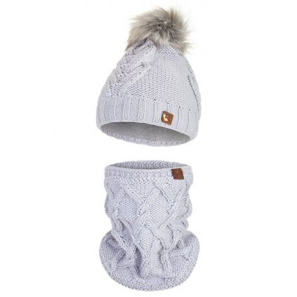 Set pletená čepice s BAMBULÍ a nákrčník Outlast ® - sv.šedá (Velikost 5 | 49-53 cm)