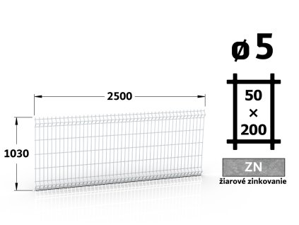 plotový panel 5mm oka 50x200 plot delfin classic výška 103 délka 250 ziarovo pozinkovaný 46 šrot