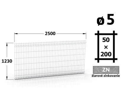 plotový panel 5mm oka 50x200 plot delfin classic výška 123 délka 250 ziarovo pozinkovaný 46 šrot