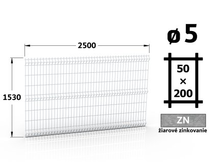 plotový panel 5mm oka 50x200 plot delfin classic výška 153 délka 250 ziarovo pozinkovaný 46 šrot