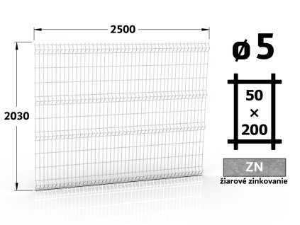 plotový panel 5mm oka 50x200 plot delfin classic výška 203 délka 250 ziarovo pozinkovaný 46 šrot