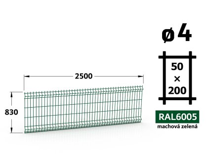 plotový panel 4mm pletivo 50x200 pluto light brico apollo výška 083 délka 250 mechově zelená ral 6005 46 šrot