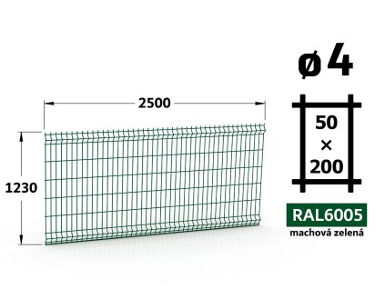 plotový panel 4mm pletivo 50x200 pluto light brico apollo výška 123 délka 250 mechově zelená ral 6005 46 šrot