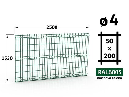 plotový panel 4mm pletivo 50x200 pluto light brico apollo výška 153 délka 250 mechově zelená ral 6005 46 šrot