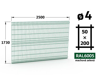 plotový panel 4mm pletivo 50x200 pluto light brico apollo výška 173 délka 250 mechově zelená ral 6005 46 šrot
