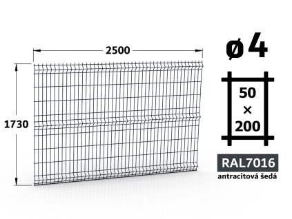 plotový panel 4mm pletivo 50x200 pluto light brico apollo výška 173 délka 250 antracitově šedá ral 7016 46 šrot