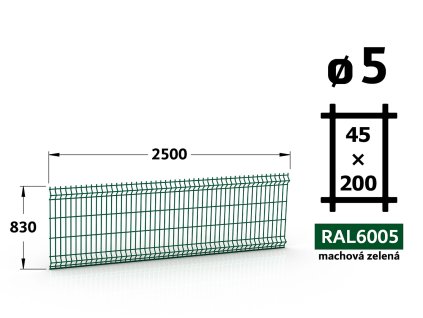 plotový panel 5mm oka 45x200 neptun galaxia výška 083 délka 250 mechově zelená ral 6005 51 šrot