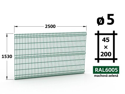 plotový panel 5mm oka 45x200 neptun galaxia výška 153 délka 250 mechově zelená ral 6005 51 šrot