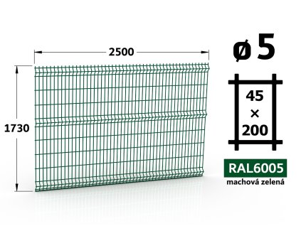 plotový panel 5mm oka 45x200 neptun galaxia výška 173 délka 250 mechově zelená ral 6005 51 šrot