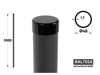 kulatý plotový sloupek průměr 48 mm pletivo pro plot délky 3000 mm pozinkované a potažené antracitově šedou barvou ral 7016