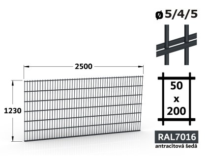 plotový panel svařovaný 2d 5 4 5 šířka 250cm výška 123cm antracitový