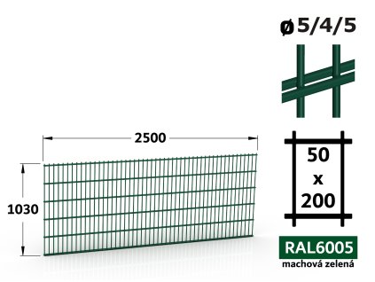 plotový panel svařovaný 2d 5 4 5 šířka 250cm výška 103cm zelený