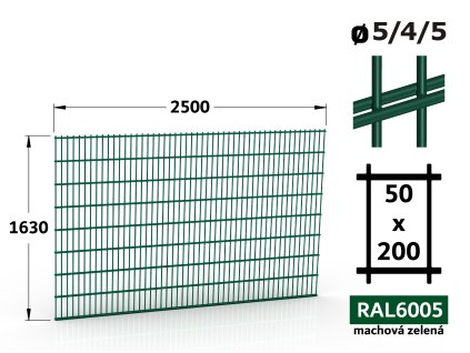 plotový panel svařovaný 2d 5 4 5 šířka 250cm výška 163cm zelený