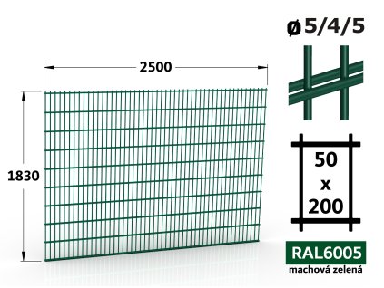 plotový panel svařovaný 2d 5 4 5 šířka 250cm výška 183cm zelený