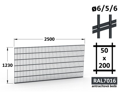 Plotový panel dvojitý 123x250 antracitová RAL 7016