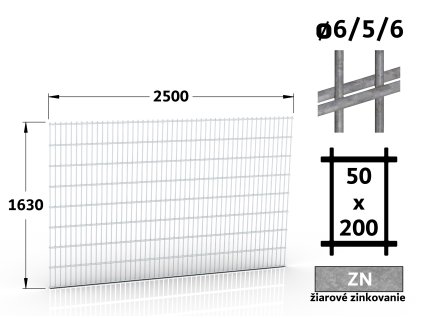 Dvojitý plotový panel 163x250 žárově pozinkovaný