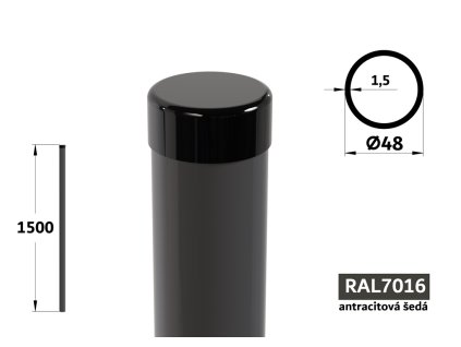 kulatý plotový sloupek průměr 48 mm pletivo pro plot délky 1500 mm pozinkované a potažené antracitově šedou barvou ral 7016