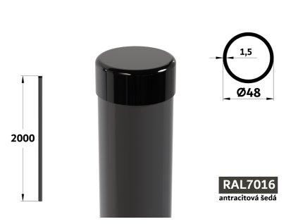 kulatý plotový sloupek průměr 48 mm délka plotového oka 2000 mm pozinkovaný a potažený antracitově šedou barvou ral 7016