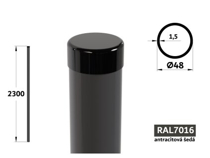 kulatý plotový sloupek průměr 48 mm délka plotového oka 2300 mm pozinkovaný a potažený antracitově šedou barvou ral 7016