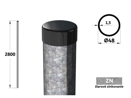 kulatý plotový sloupek průměr 48 mm délka plotového pletiva 2800 mm ziarovo pozinkovaný