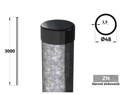 kulatý plotový sloupek průměr 48 mm pletivo pro plot délky 3000 mm ziarovo pozinkované